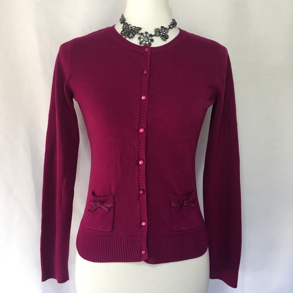 Hot Pink Petite Sz 10 Small Long Sleeve Cardigan - Picture 1 of 8